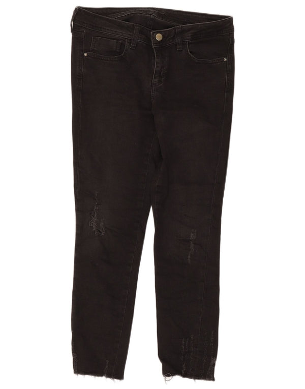 Женские потертые узкие джинсы Zara EU 38, маленькие W28 L26, черный хлопок