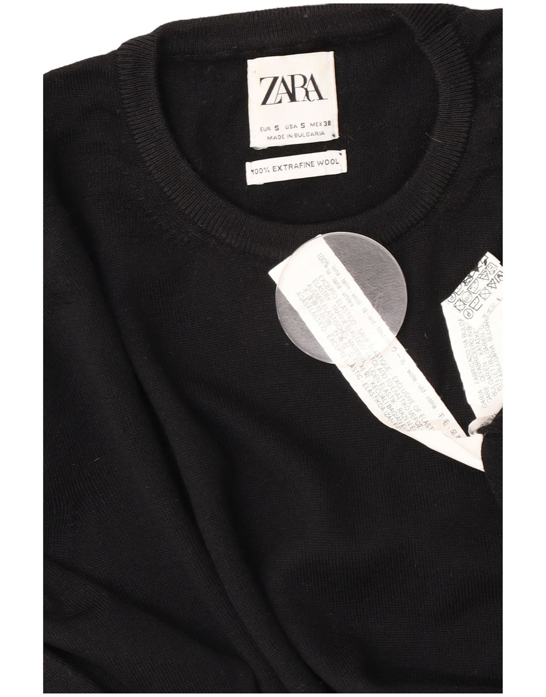 Мужской джемпер с круглым вырезом Zara, маленький черный шерстяной свитер