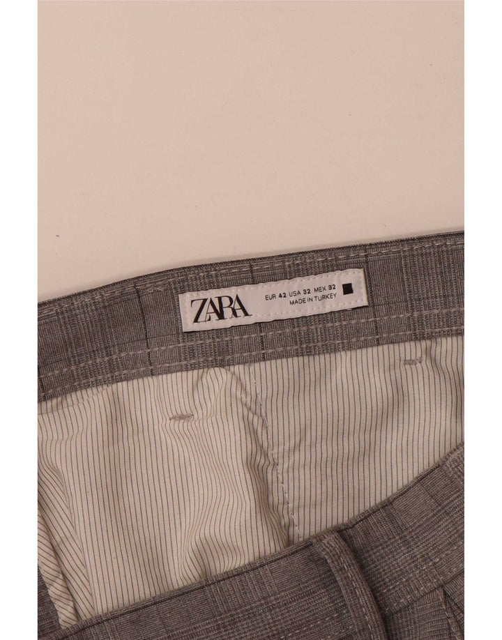 Мужские узкие брюки-чиносы Zara EU 42, большие, W32 L30, серые, полиэстер в клетку