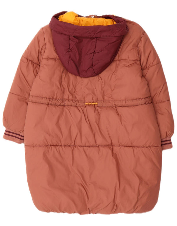 Стеганая куртка с капюшоном Zara для девочек 8–9 лет, коричневый полиамид с цветными блоками