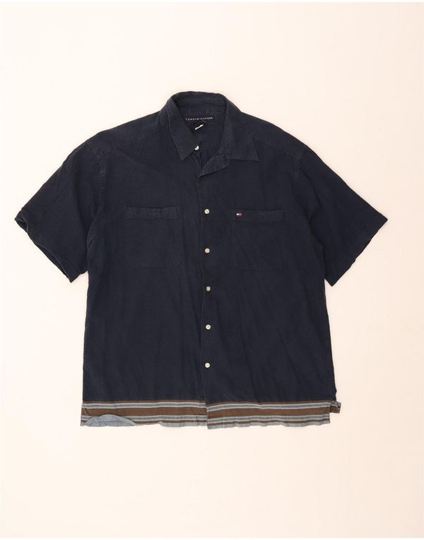 Мужская рубашка с коротким рукавом Tommy Hilfiger, темно-синяя, хлопковая