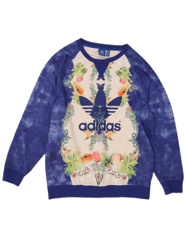 Женский джемпер большого размера с рисунком Adidas UK 10, маленький синий