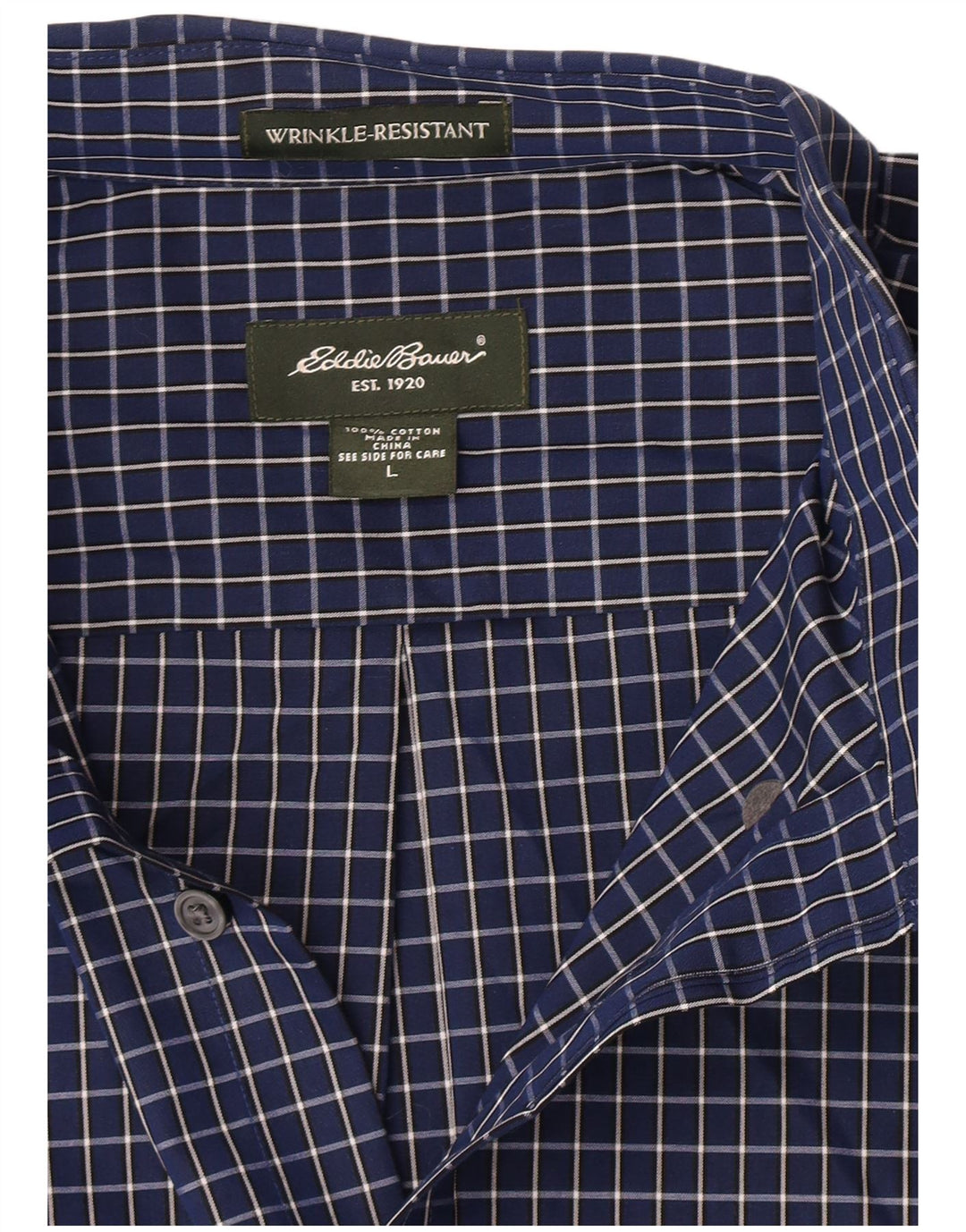 Мужская рубашка Eddie Bauer, большая темно-синяя клетка в клетку, хлопок