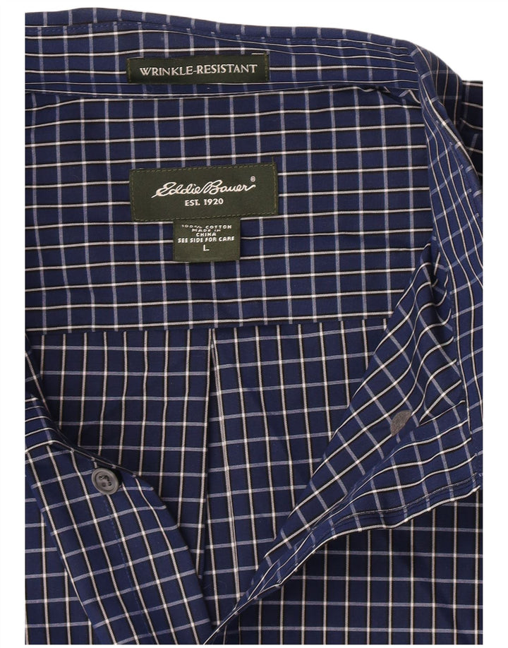 Мужская рубашка Eddie Bauer, большая темно-синяя клетка в клетку, хлопок