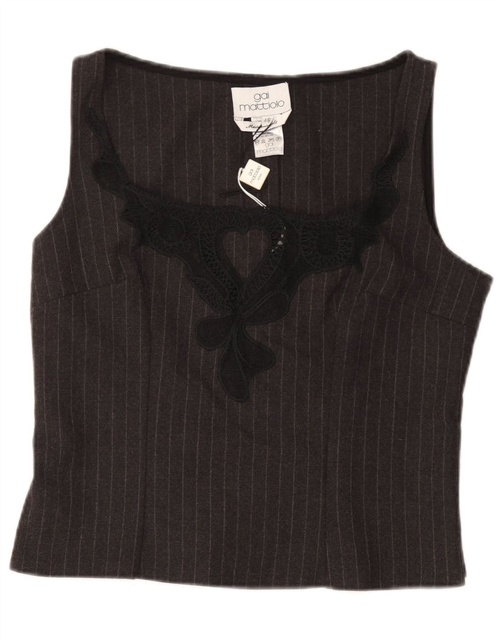 GAI MATTIOLO Женская укороченная блузка без рукавов IT 48 XL Серая в тонкую полоску