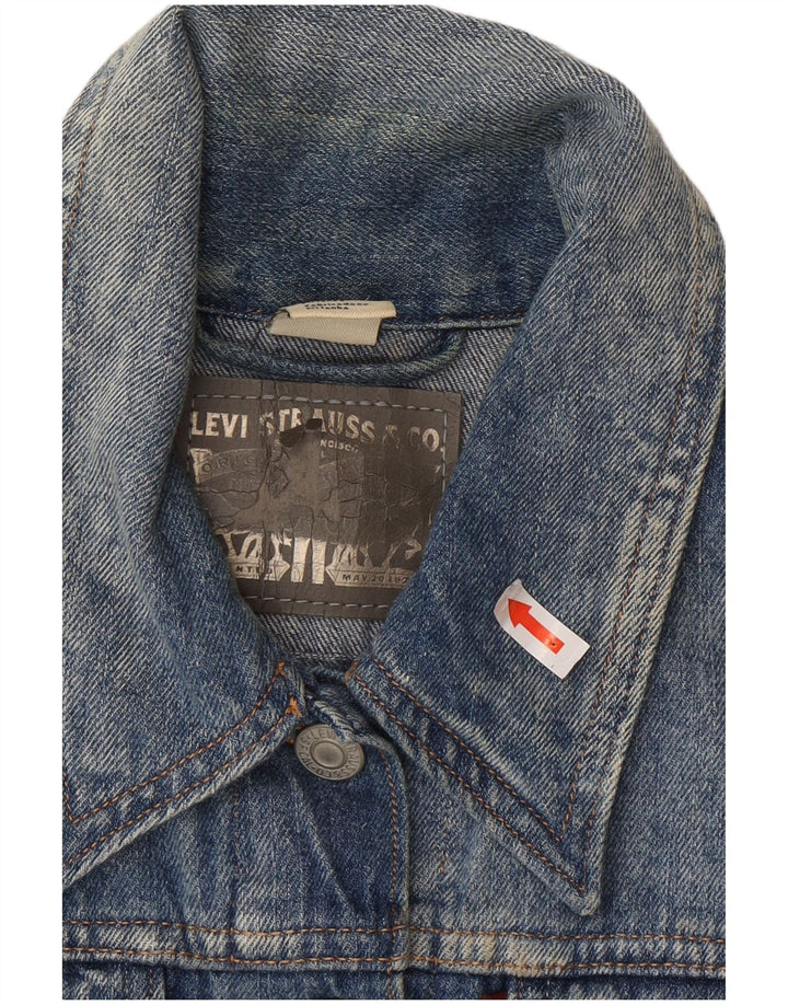 Женский укороченный джинсовый жилет Levi's UK 12, хлопок среднего синего цвета