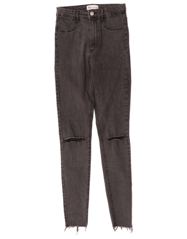 Женские джеггинсы с потертостями Zara с высокой посадкой EU 38, маленькие W28 L28, серые