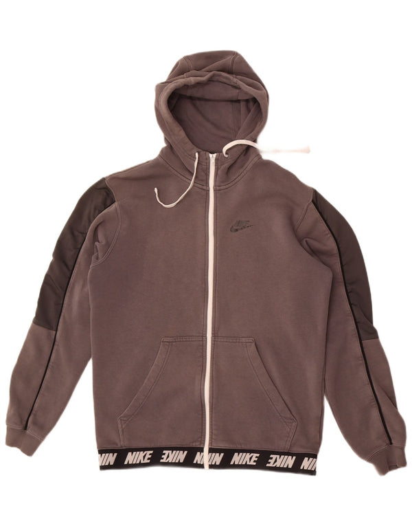 Nike Mens Graphic Zip Hoodie Sweater Medium Grey Colourblock Cotton