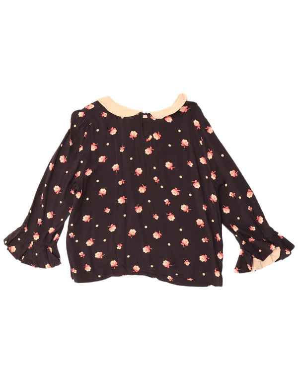 Topshop Женская укороченная блузка с рукавом 3/4, топ UK 14, большой черный цветочный принт