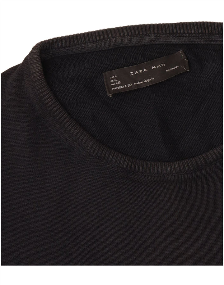 Мужской джемпер с круглым вырезом Zara, большой черный