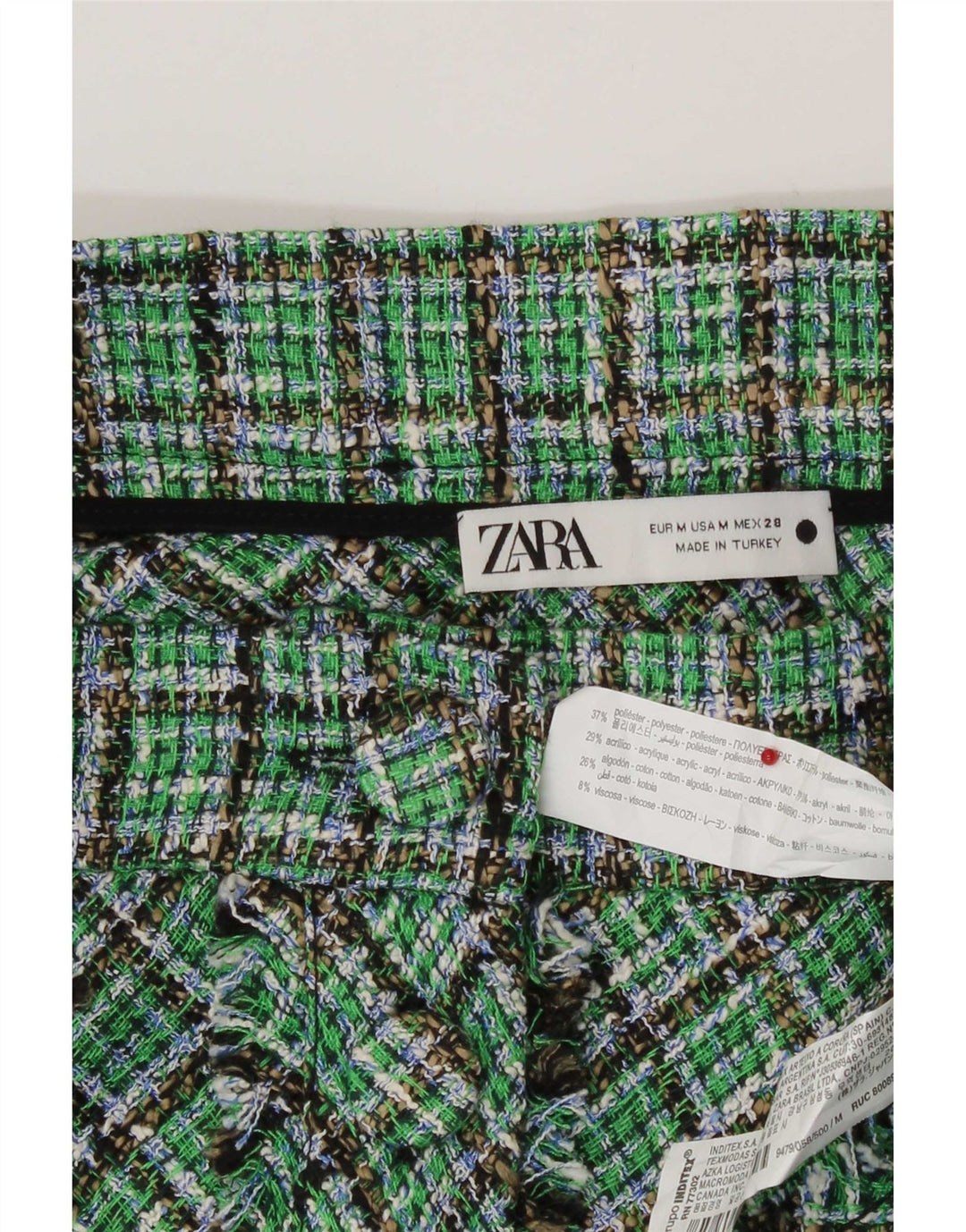 Zara Женская юбка-трапеция с завышенной талией, средний размер W28, зеленая клетка из полиэстера