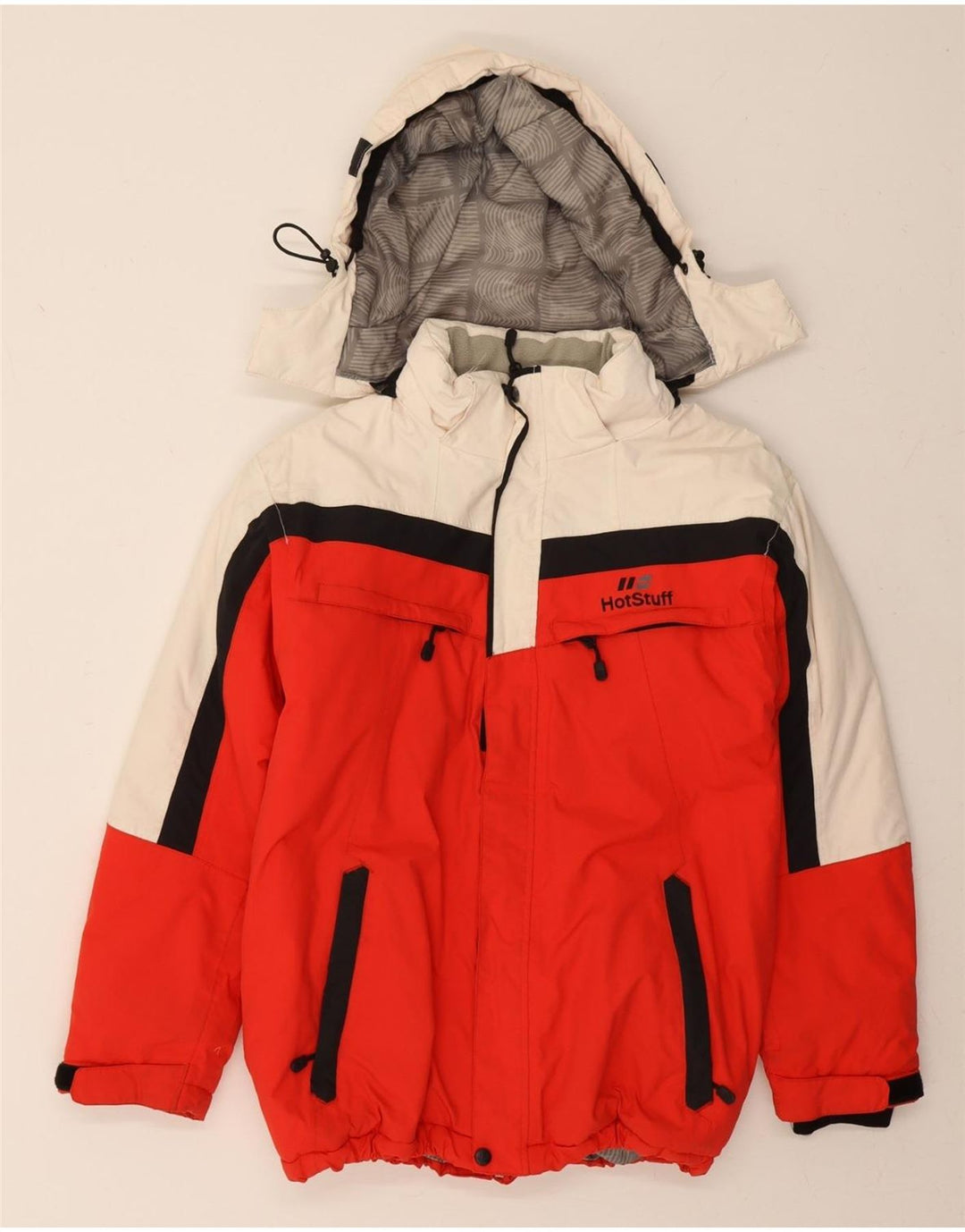 HOT STUFF Boys Hooded Windbreaker Jacket 11-12 Years Red Colourblock Nylon Vintage Hot Stuff and Second-Hand Hot Stuff from Messina Hembry 
