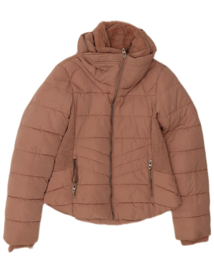 Женская стеганая куртка Zara UK 12, полиэстер среднего розового цвета
