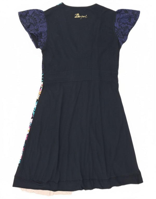 Женское платье трапециевидного силуэта с графическим рисунком Desigual UK 18 XL, темно-синий, хлопок с цветочным принтом