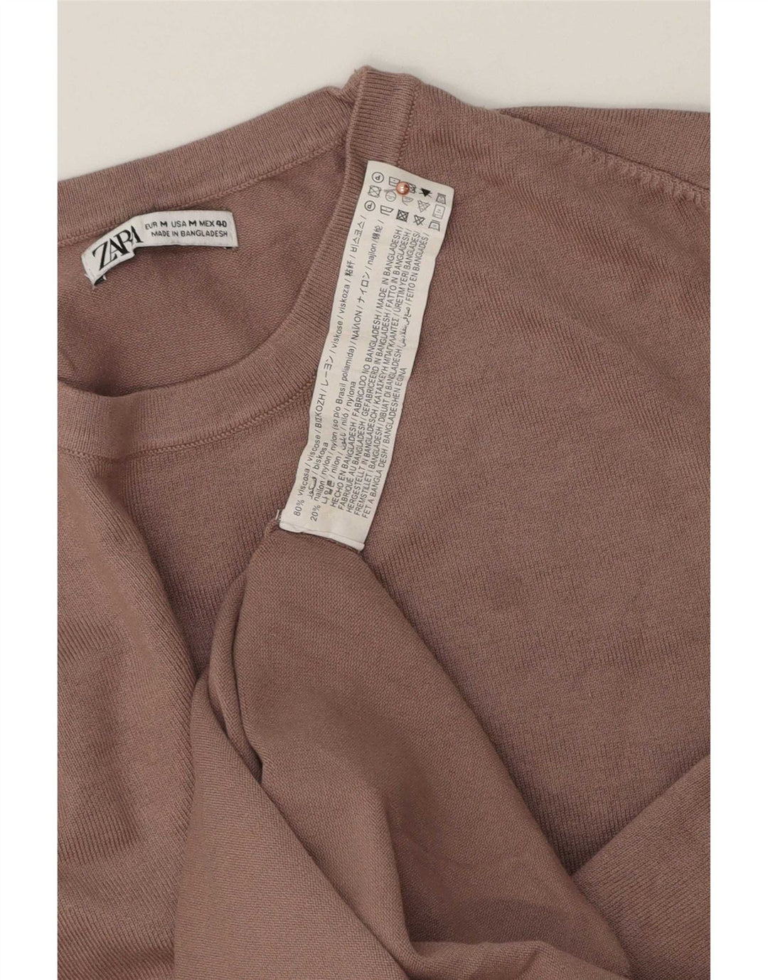 Мужской джемпер с круглым вырезом Zara, средний коричневый вискозный свитер