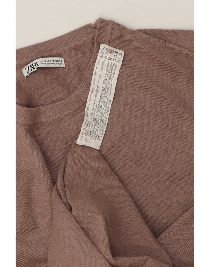 Мужской джемпер с круглым вырезом Zara, средний коричневый вискозный свитер