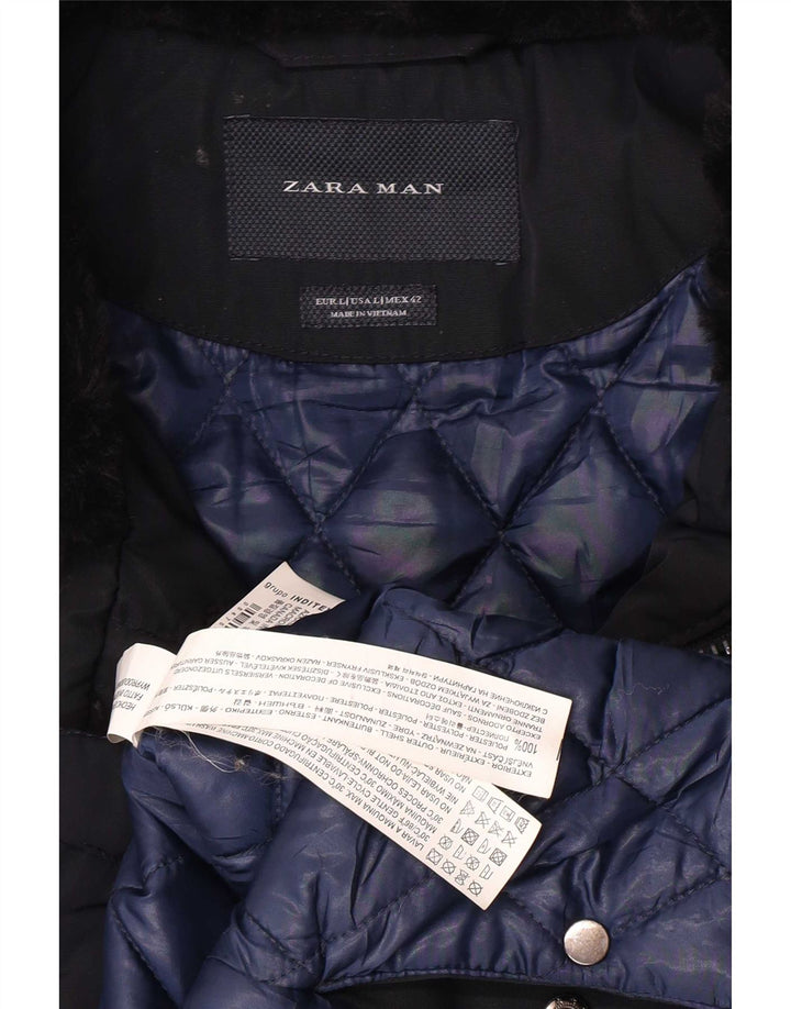 Мужская куртка ZARA в стиле милитари UK 40, большая, темно-синяя, полиэстер