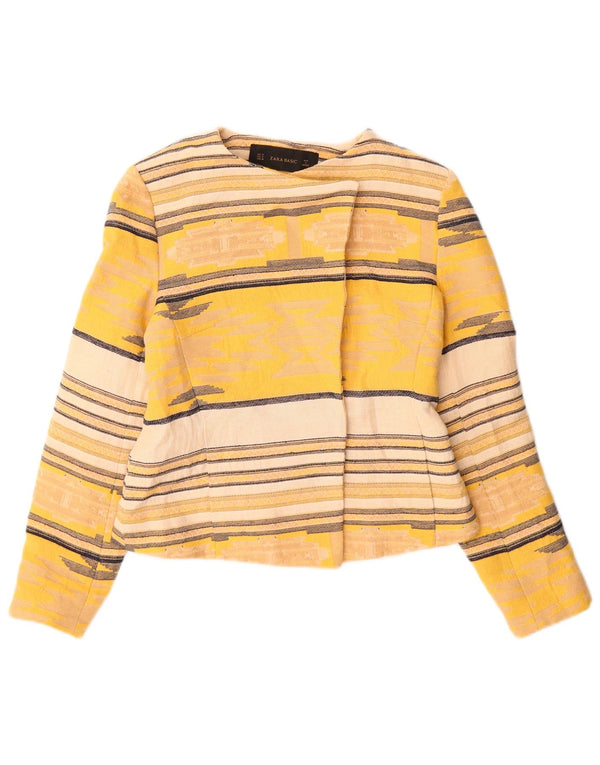 Мужской укороченный блейзер Zara UK 12, хлопок в желтую полоску среднего размера