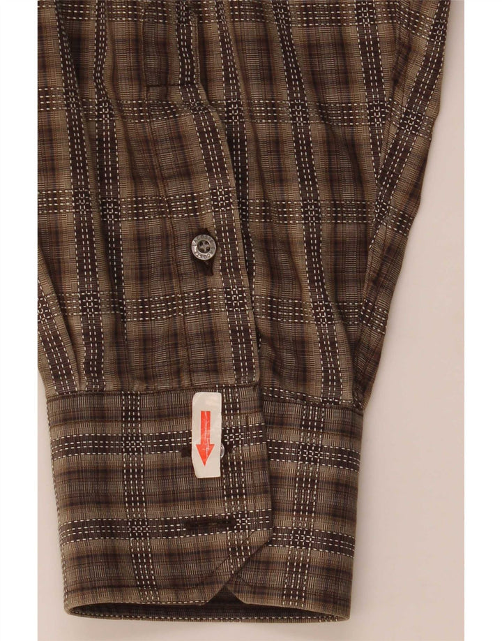 Мужская рубашка Lacoste, размер 45 XL, коричневая клетка, хлопок