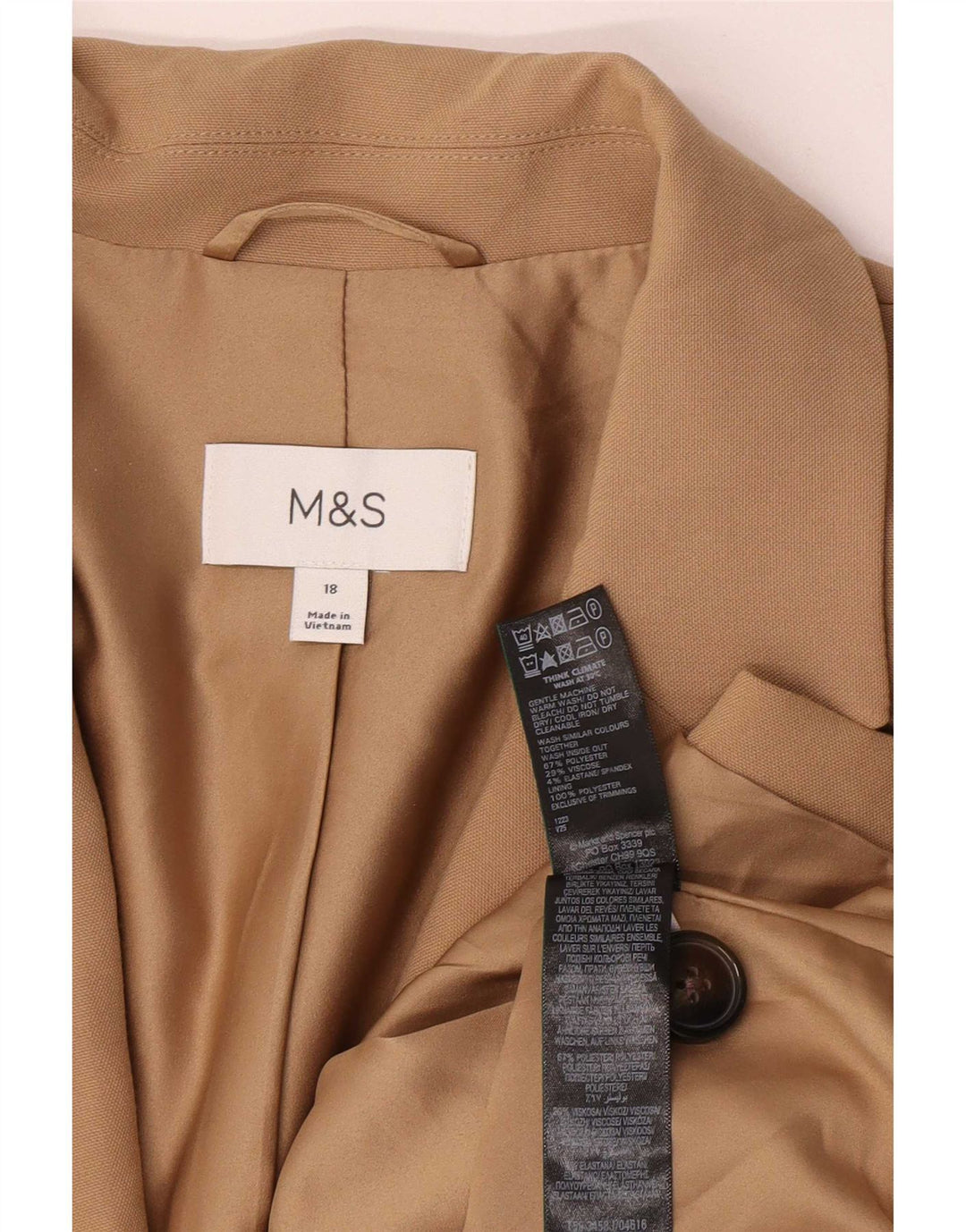 Женский пиджак на 1 пуговице Marks & Spencer UK 18 XL, бежевый полиэстер
