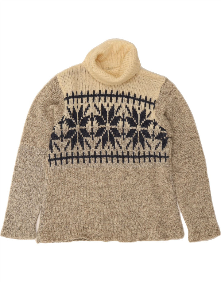 VINTAGE Womens Roll Neck Jumper Sweater UK 12 Medium Grey Fair Isle Wool Vintage Vintage and Second-Hand Vintage from Messina Hembry 