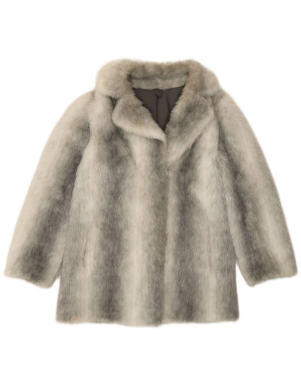 ВИНТАЖНОЕ женское пальто из искусственного меха UK 12, средний модакрил в серебристую полоску