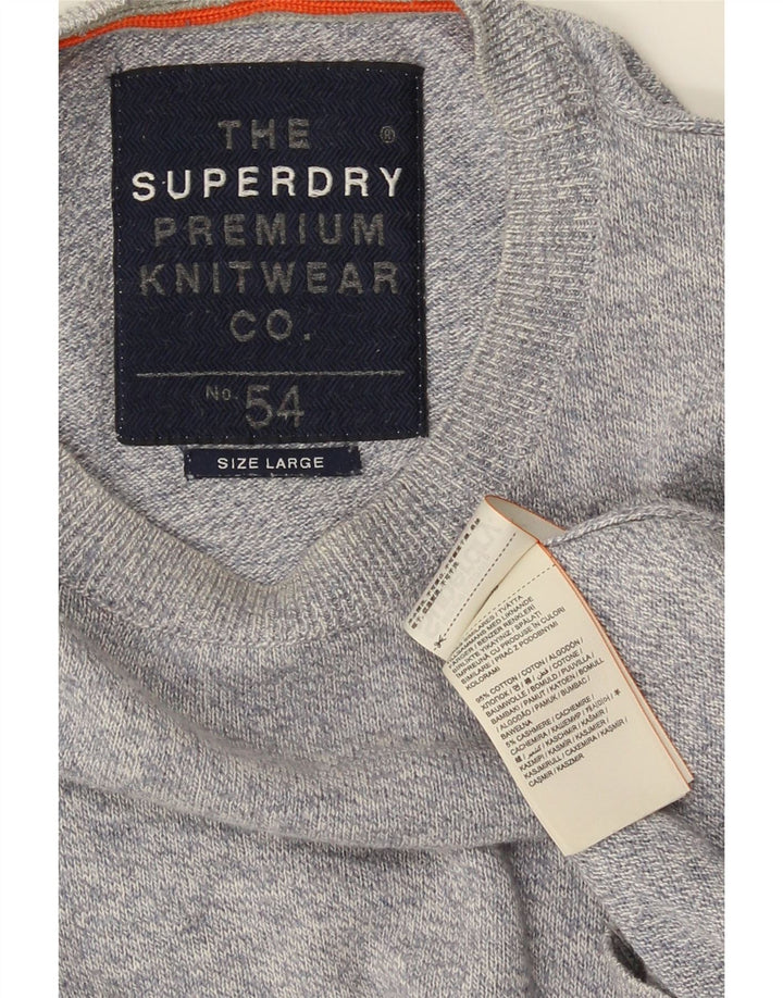Мужской джемпер с круглым вырезом Superdry, большой серый хлопковый свитер
