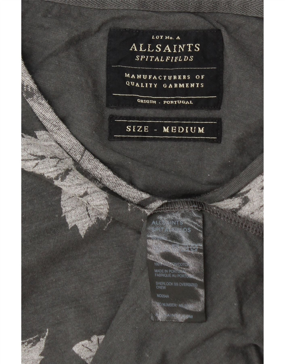 Мужская футболка All Saints из хлопка среднего серого цвета с цветочным принтом