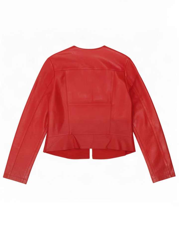 Женская укороченная куртка из искусственной кожи Zara UK 12, средний красный полиэстер
