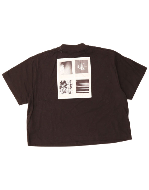CALVIN KLEIN Womens Oversized Crop Graphic T-Shirt Top UK 10 Small Black