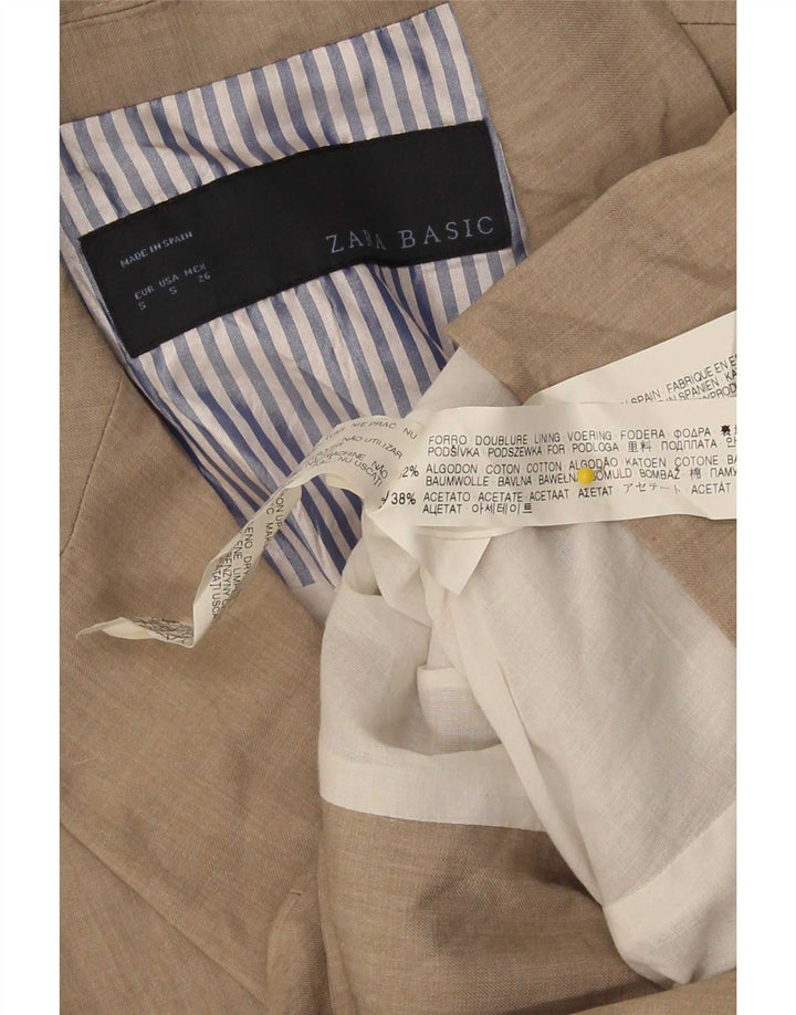 Женский пиджак на 1 пуговице Zara UK 10, маленький, бежевый, хлопковый