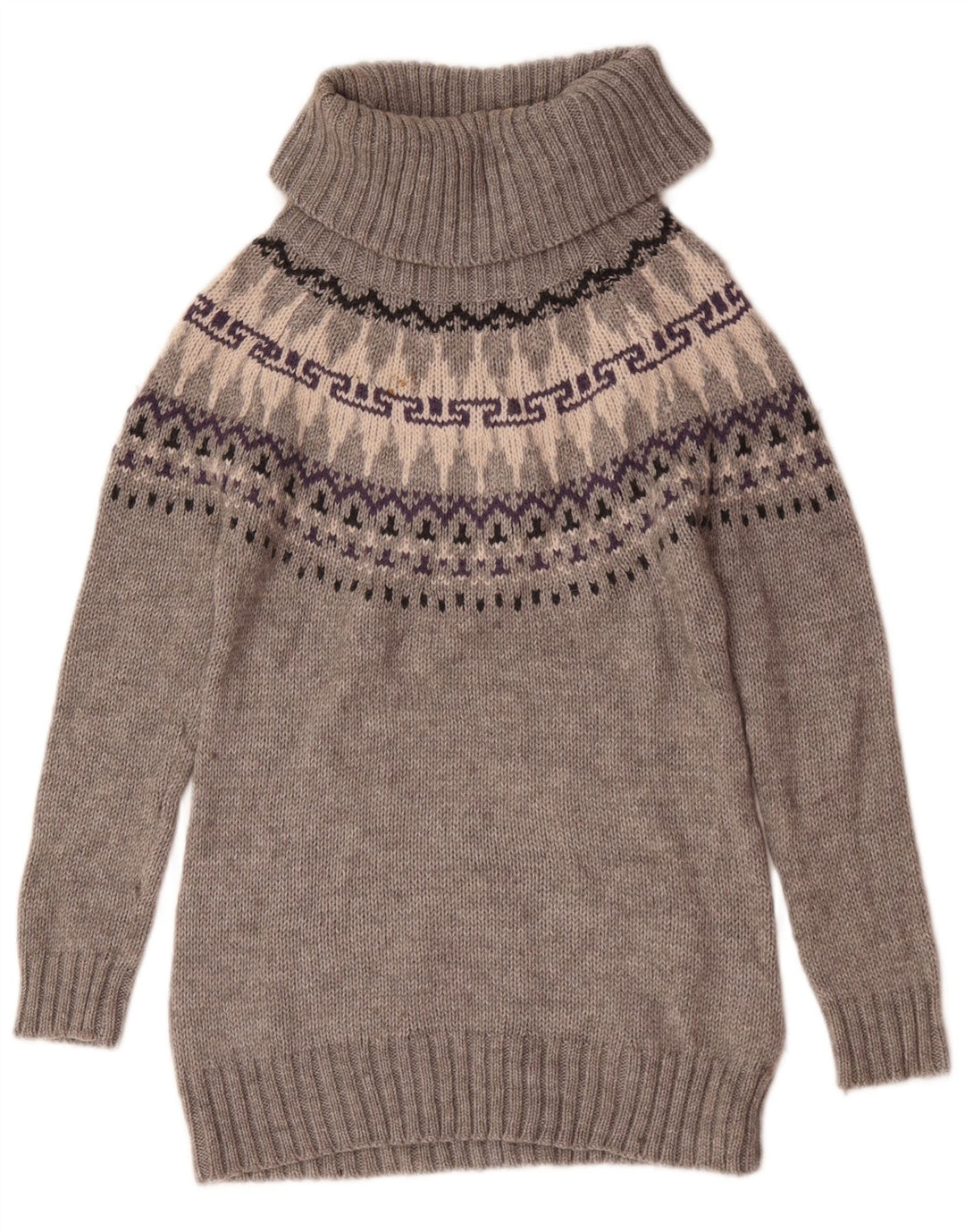 Женский джемпер с высоким воротником Marks & Spencer UK 12, средний серый цвет Fair Isle