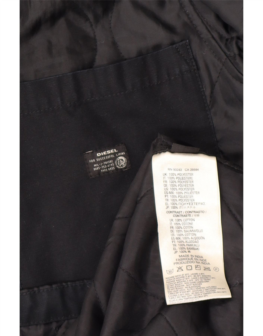 Мужская стеганая куртка DIESEL UK 38, средний черный полиэстер