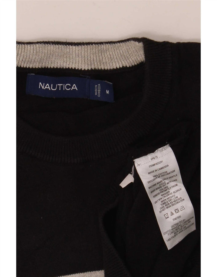 Мужской джемпер с круглым вырезом Nautica, хлопковый свитер среднего черного цвета в полоску