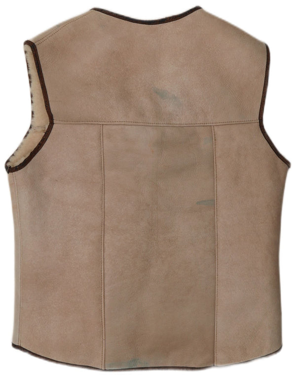 VINTAGE Womens Sherpa Gilet UK 14 Medium Beige