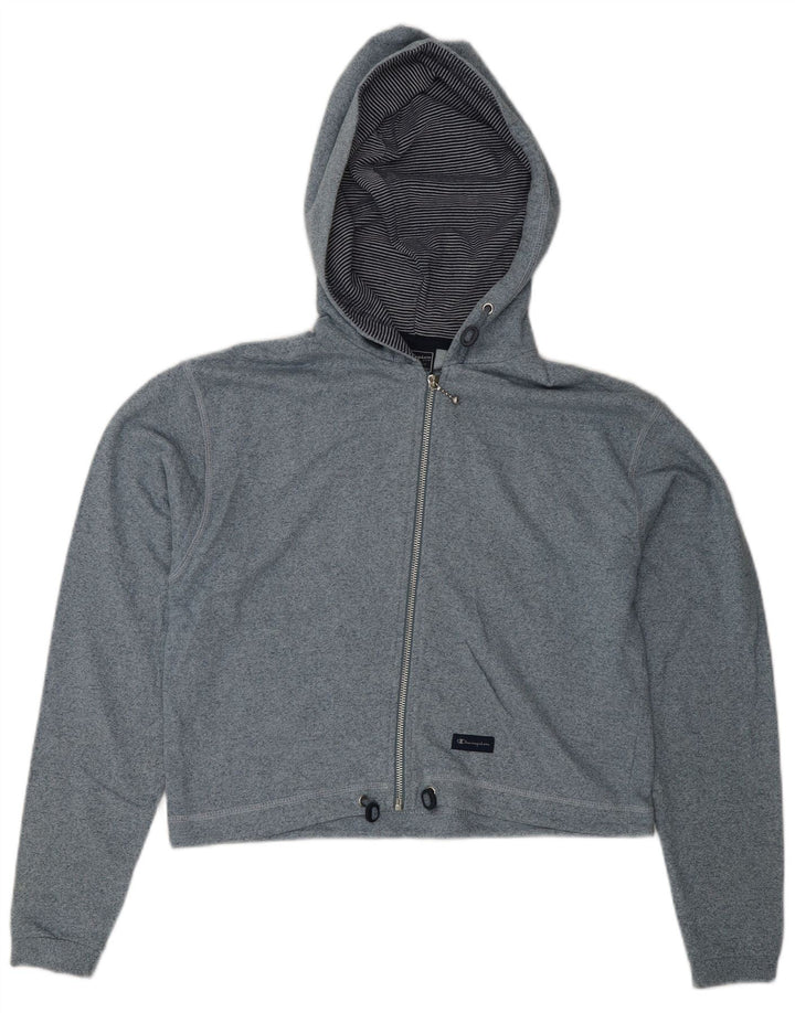 CHAMPION Womens Crop Zip Hoodie Sweater UK 14 Medium Blue Flecked Cotton Vintage Champion and Second-Hand Champion from Messina Hembry 