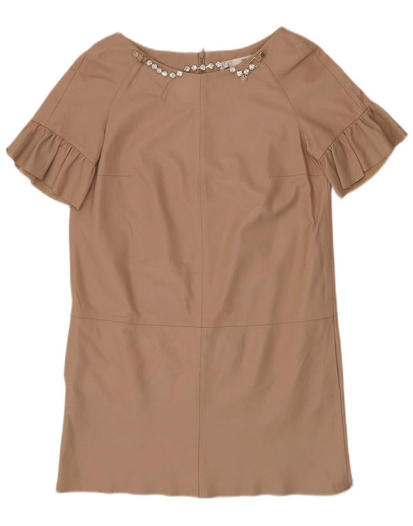 ELISABETTA FRANCHI Женское кожаное платье IT 42 Medium Beige Leather