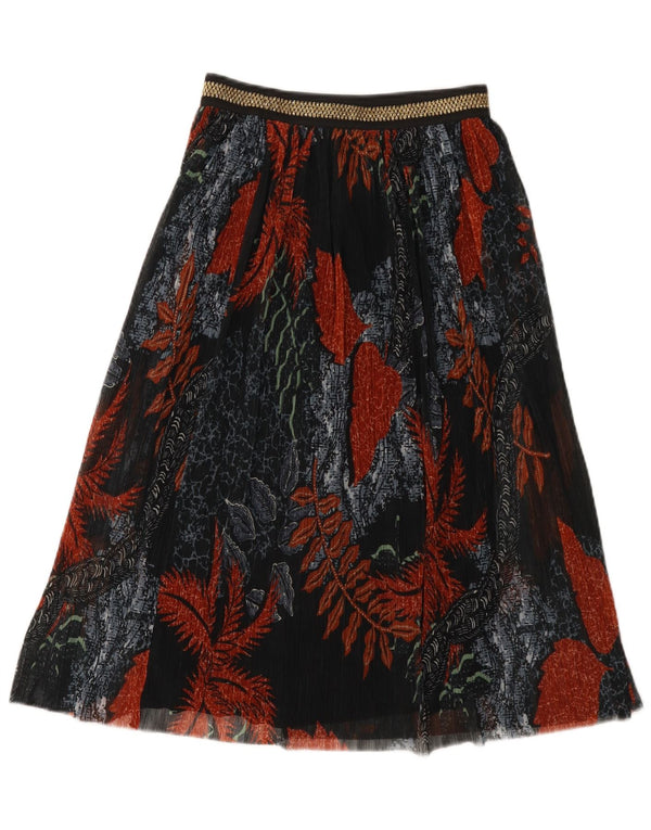 Desigual Женская юбка-трапеция с высокой талией, маленькая W26, черный полиэстер с цветочным принтом