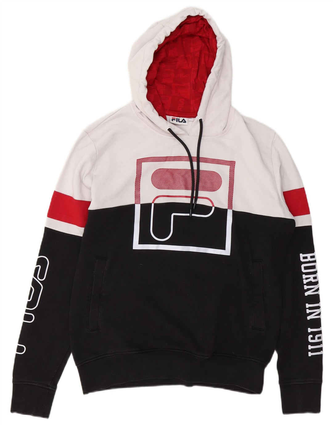 Мужской джемпер с капюшоном FILA XS, черный, хлопок с цветными блоками