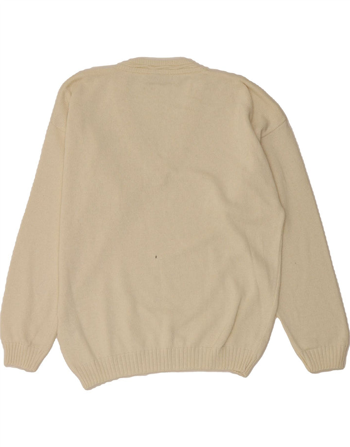 VINTAGE Mens V-Neck Jumper Sweater IT 50/52 Medium Off White Cotton Vintage Vintage and Second-Hand Vintage from Messina Hembry 