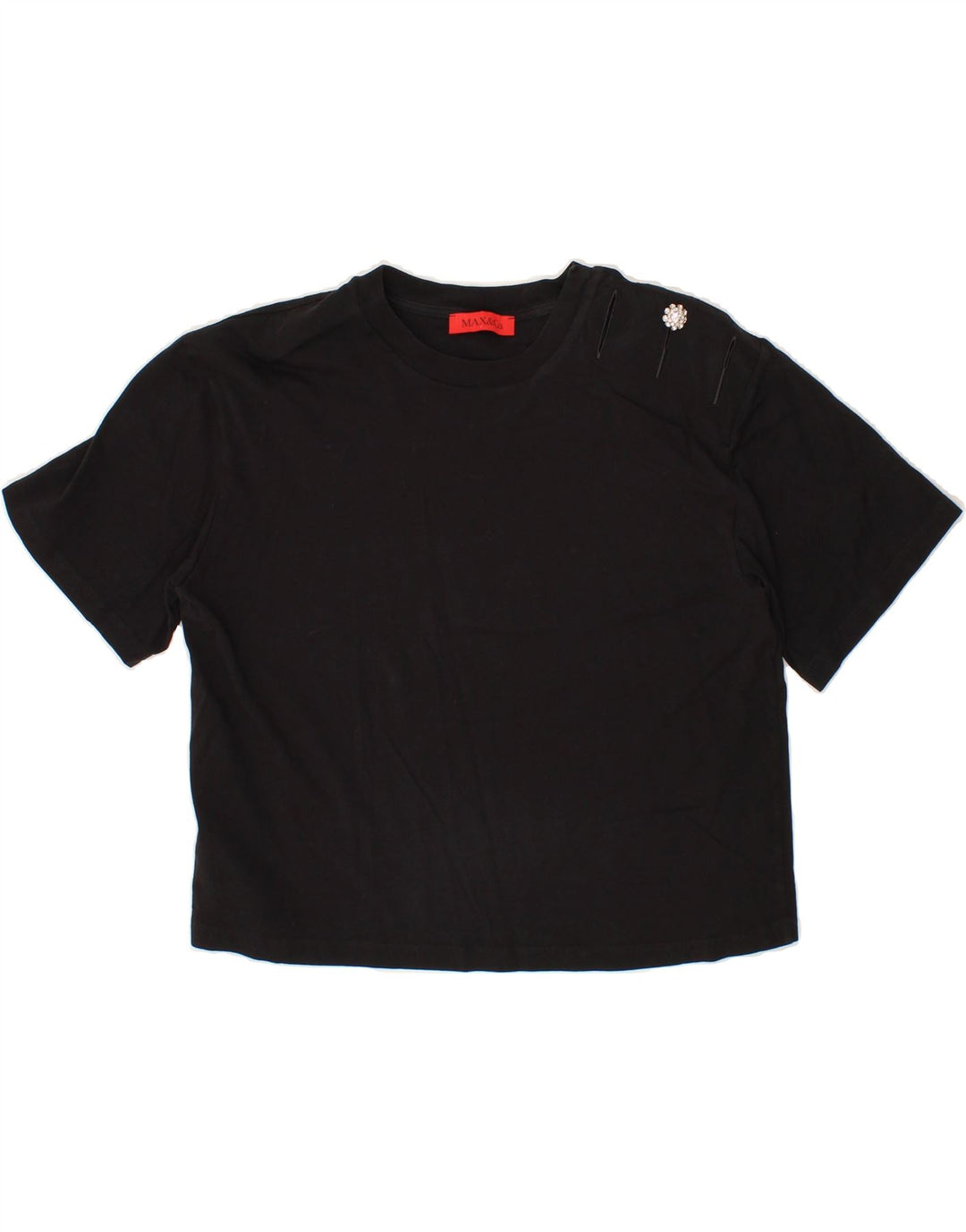 MAX & CO. Womens Oversized Crop T-Shirt Top UK 10 Small Black Cotton Vintage Max & Co. and Second-Hand Max & Co. from Messina Hembry 