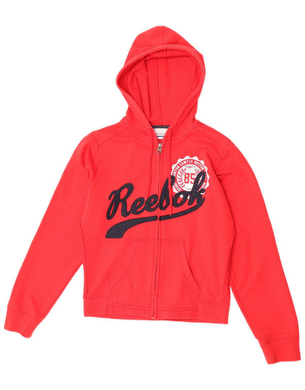 Женский свитер с капюшоном Reebok на молнии с графическим рисунком UK 14, средний красный, полиэстер