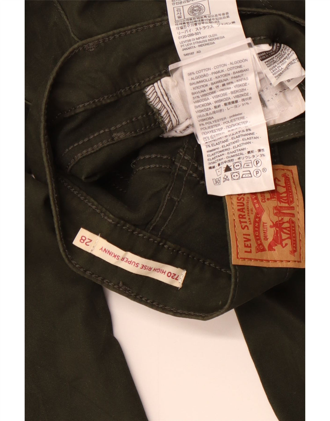 Женские повседневные суперузкие брюки LEVI'S 720 с завышенной талией W28 L30 цвета хаки