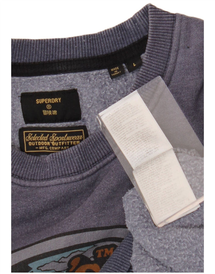 SUPERDRY Мужской свитшот с рисунком, большой темно-синий хлопковый джемпер