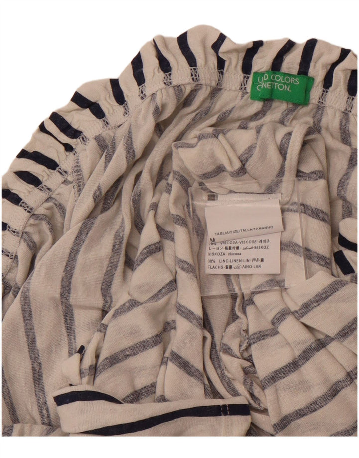 Женский топ с открытыми плечами BENETTON с рукавом 3/4, Великобритания 14, средний размер, белая полоска