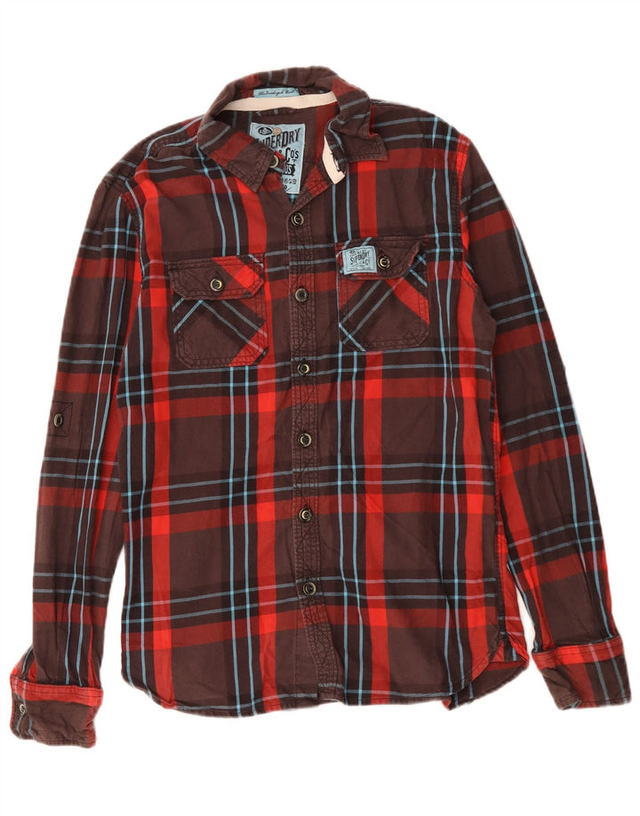 Мужская фланелевая рубашка Superdry среднего размера, коричневая клетка, хлопок