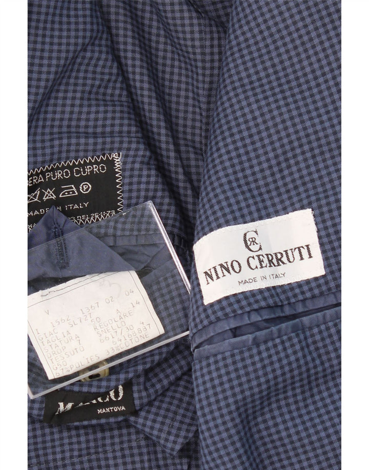 NINO CERRUTI Mens 2 Button Blazer Jacket IT 50 Large Navy Blue Gingham Vintage Nino Cerruti and Second-Hand Nino Cerruti from Messina Hembry 