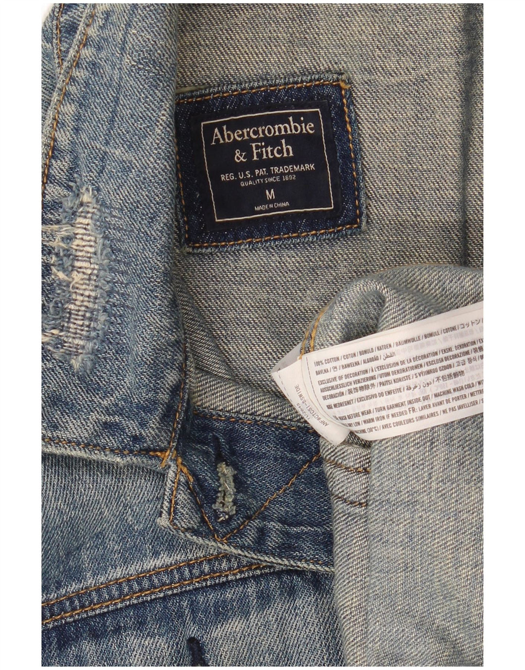 ABERCROMBIE & FITCH Женская джинсовая куртка оверсайз UK 14, средний синий хлопок