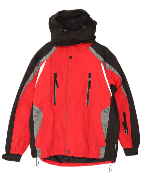 Мужская лыжная куртка VINTAGE с капюшоном UK 38, средний красный полиамид с цветными блоками