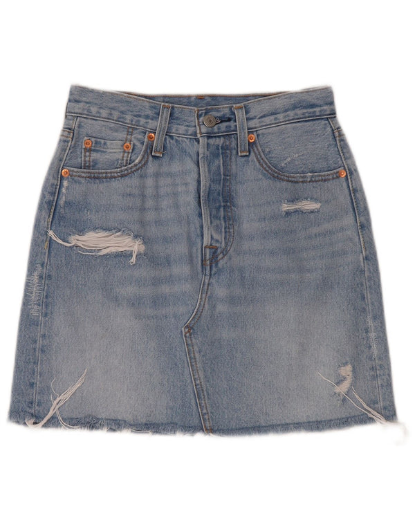 Женская джинсовая юбка с эффектом потертости LEVI'S W25 XS, синяя, хлопок